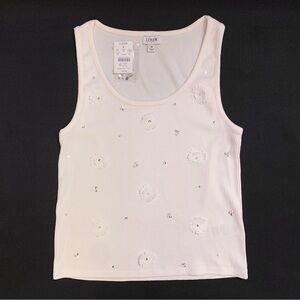 J CREW Ribbed Flower & Silver Bead Embellished Tank Top — Women’s MEDIUM — White